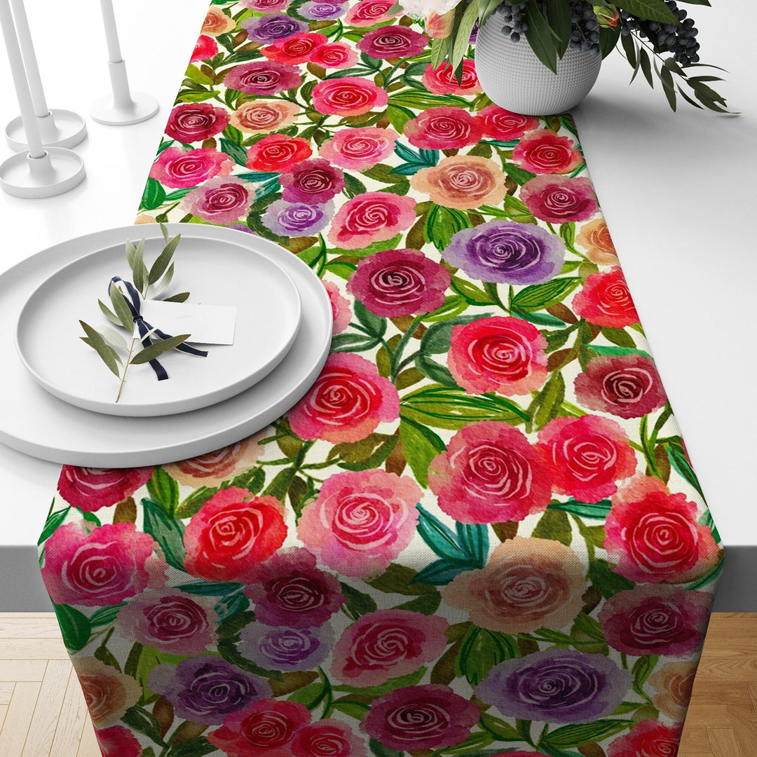 Floral Table Runner|Summer Trend Tablecloth|Rose Home Decor|Housewarming Rectangle Runner|Farmhouse Style Floral Pink Poppy Print Tabletop