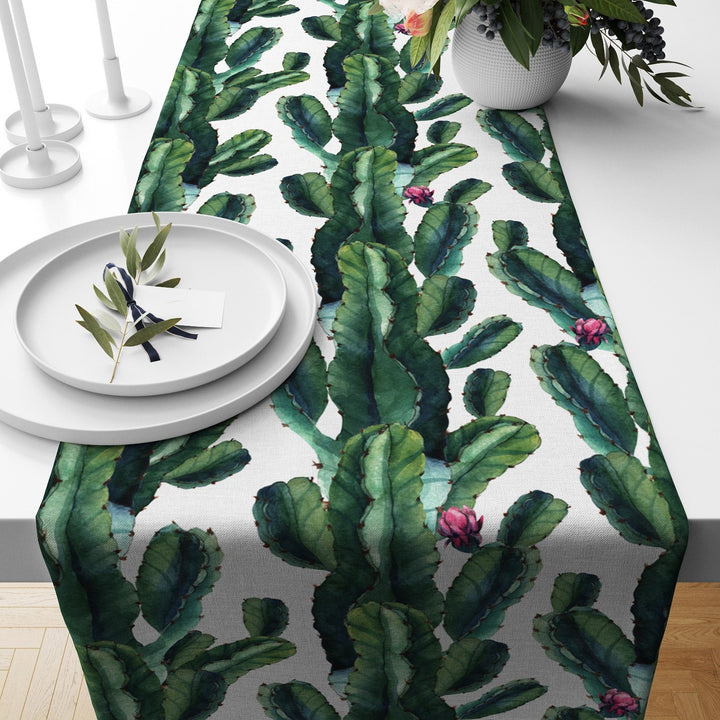 Cactus Table Runner|Plant Print Tabletop|Floral Cactus Kitchen Decor|Housewarming Rectangle Runner|Farmhouse Style Succulent Tablecloth