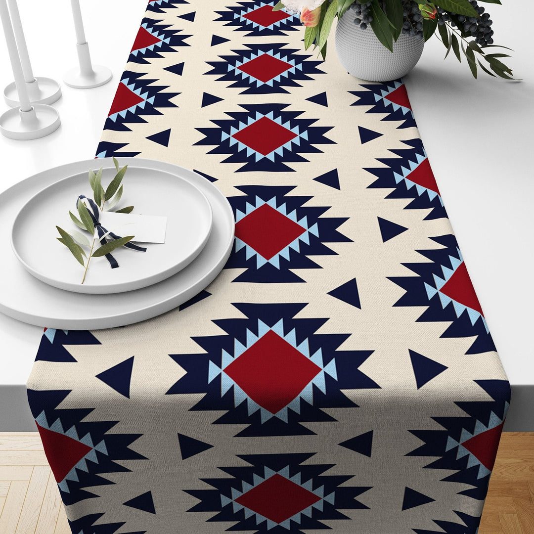 Rug Design Runner|Terracotta Southwestern Table Top|Aztec Print Home Decor|Authentic Rug Tabletop|Farmhouse Style Geometric Tablecloth