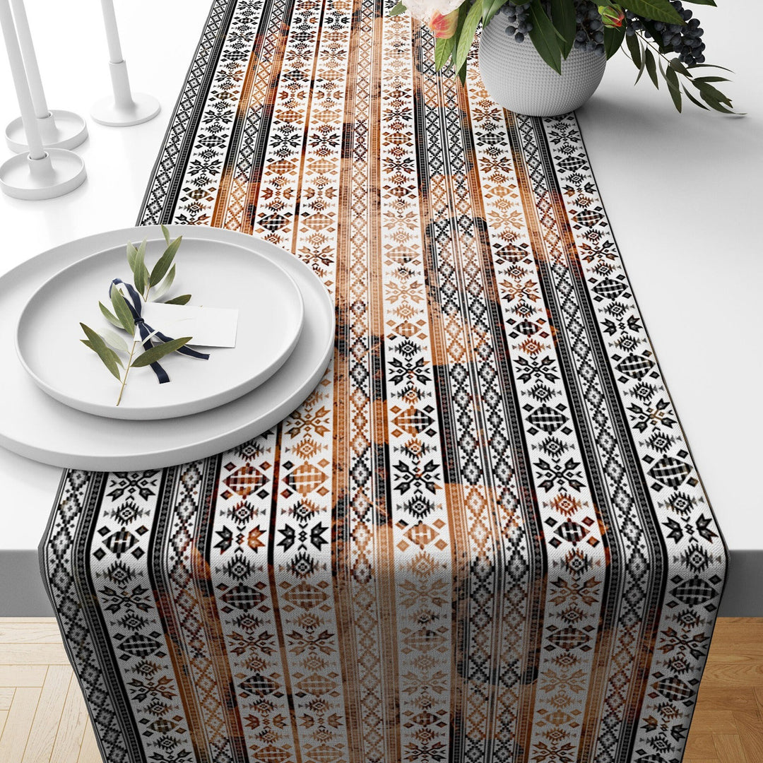 Rug Design Runner|Southwestern Table Top|Aztec Print Rustic Home Decor|Authentic Nordic Tabletop|Farmhouse Style Geometric Tablecloth