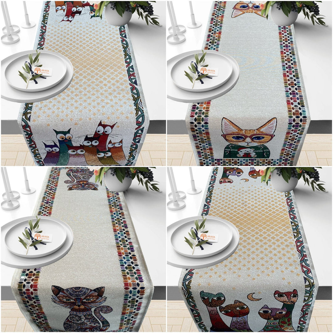 Cat Print Gobelin Tapestry Table Runner