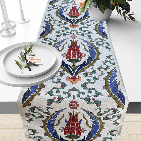 Tile Pattern Tapestry Table Runner with Tulip