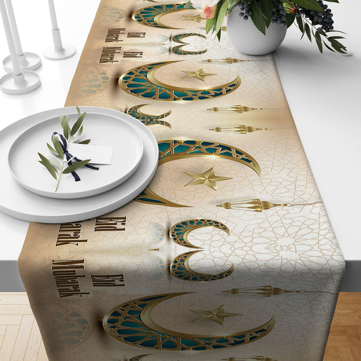 Eid Table Runner|Ramadan Tablecloth|Religious Table Centerpiece|Eid Mubarak Decor|Crescent Home Decor|Gift for Muslim|Islamic Tablecloth