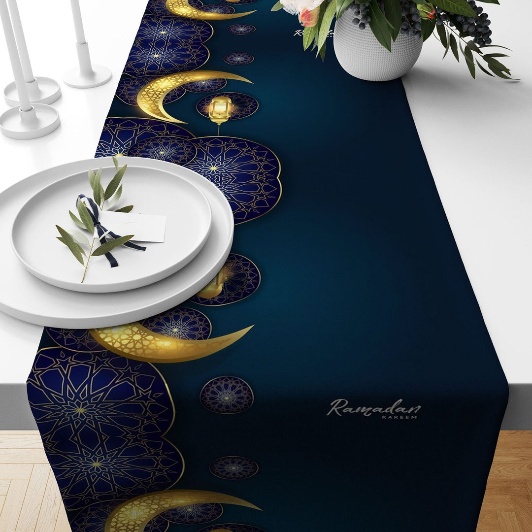 Ramadan Table Runner|Ramadan Kareem Decor|Religious Tabletop|Gift for Muslims|Islamic Tablecloth|Mystic Motif Print Table Centerpiece