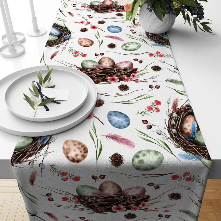 Easter Table Runner|Bunny Kitchen Decor|Decorative Colorful Egg Print Tabletop|Chick Print Holiday Decor|Spring Trend Floral Tablecloth