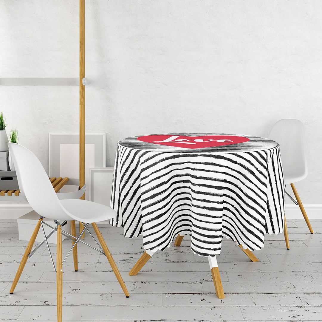 Valentine Tablecloth|Circle Striped Table Cover|Valentine's Day Gift for Her|Heart Print Round Table Linen|February 14 Decor|Love Tabletop