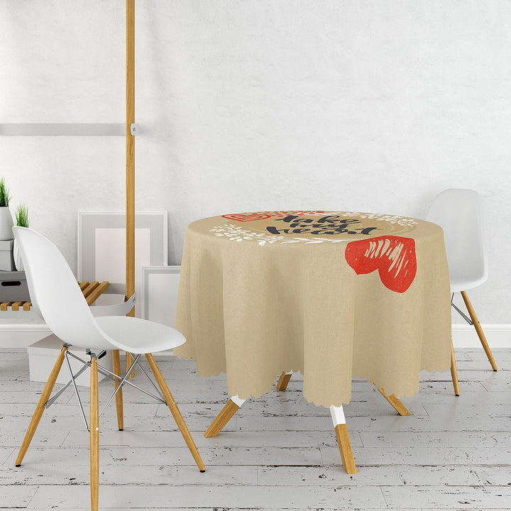 I Love You Tabletop|Take My Heart Print Round Table Linen|February 14 Decor|Love is in the Air Tablecloth|Circle Valentine Day Table Cover