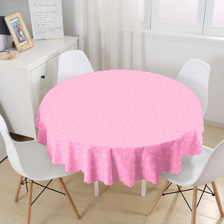 Pink Heart Table Top|Valentine Round Tabletop|February 14 Decor|Love Tablecloth|Circle Romantic Table Linen|Valentine's Day Gift for Her