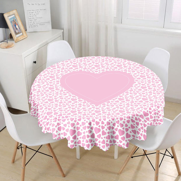 Pink Heart Table Top|Valentine Round Tabletop|February 14 Decor|Love Tablecloth|Circle Romantic Table Linen|Valentine's Day Gift for Her