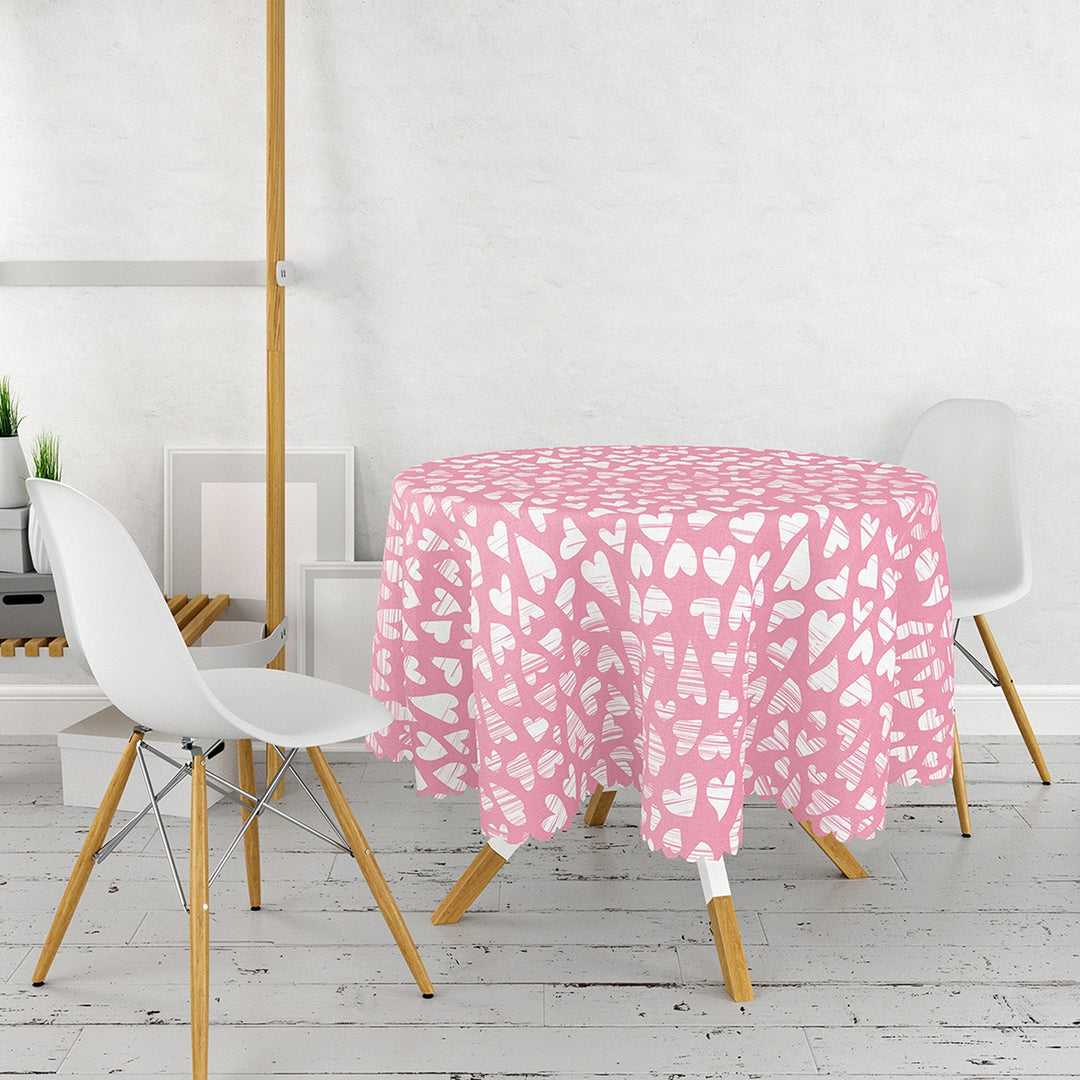 Pink Heart Table Top|Valentine Round Tabletop|February 14 Decor|Love Tablecloth|Circle Romantic Table Linen|Valentine's Day Gift for Her