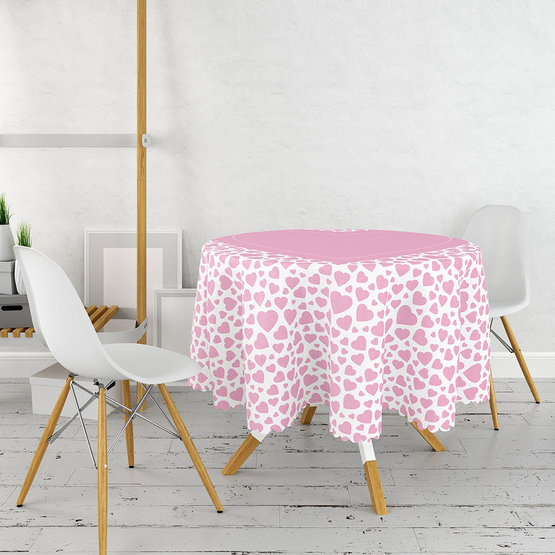 Pink Heart Table Top|Valentine Round Tabletop|February 14 Decor|Love Tablecloth|Circle Romantic Table Linen|Valentine's Day Gift for Her