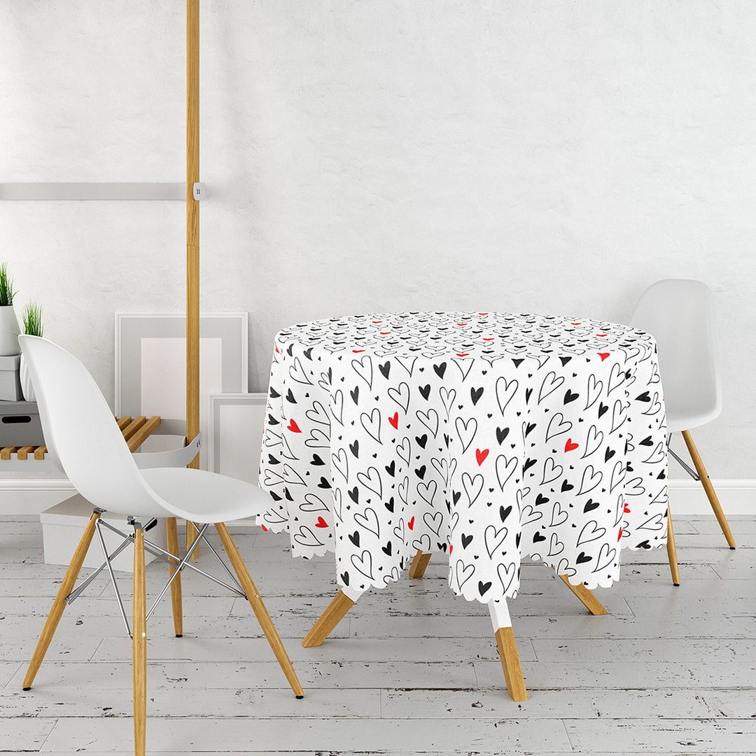 Valentine Tablecloth|Heart Print Round Table Linen|Love Home Decor|Love Circle Tabletop|Romantic Table Cover|Valentine's Day Gift for Her