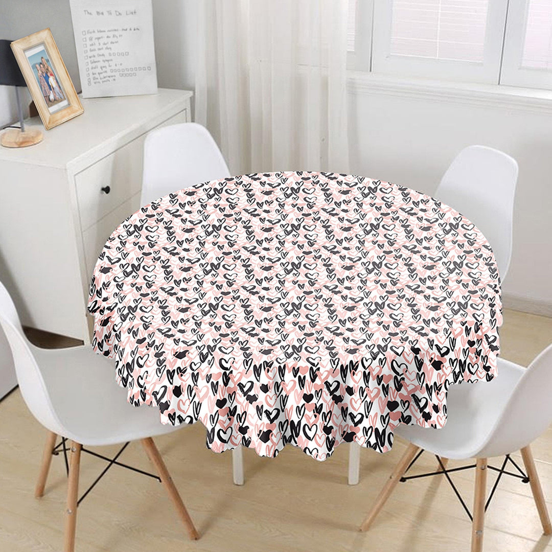 Valentine Tablecloth|Heart Print Round Table Linen|Love Home Decor|Love Circle Tabletop|Romantic Table Cover|Valentine's Day Gift for Her