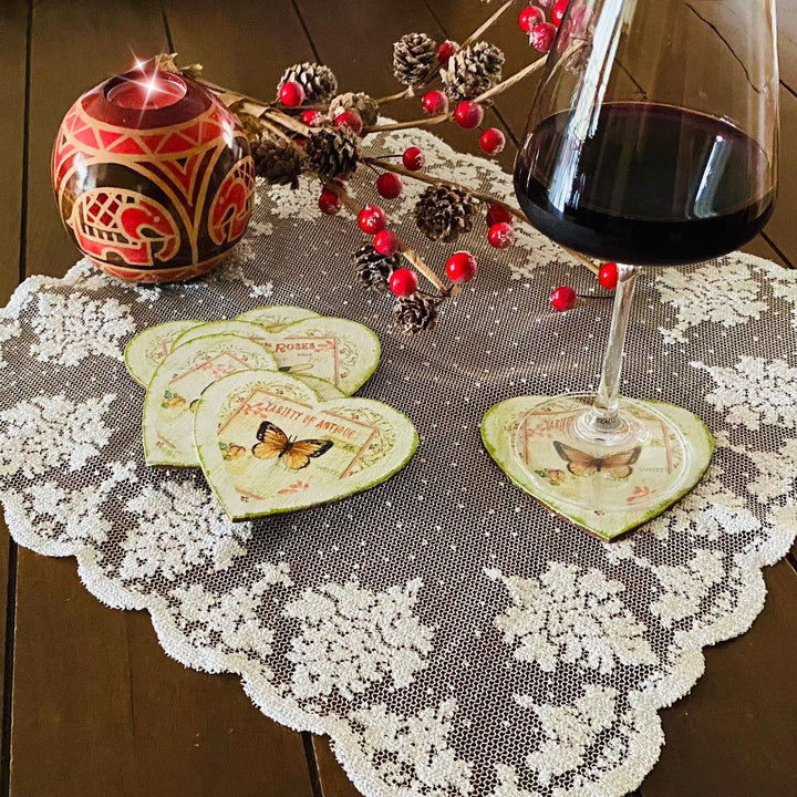 Set of 6 Love Coaster Set|Handmade Butterfly Coffee Drink Rest|Heart Shaped Tea Pad|New Home Gift For Women|Valentine's Day Coaster Set