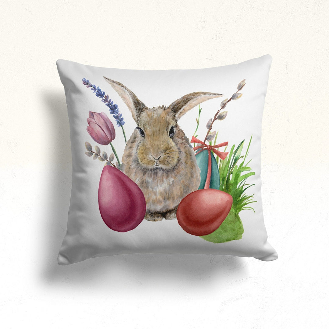 Easter Pillow Cover|Floral Easter Decor|Cute Bunny Print Throw Pillowtop|Egg Cushion Case|Farmhouse Spring Pillowcase|Decorative Pillow Case