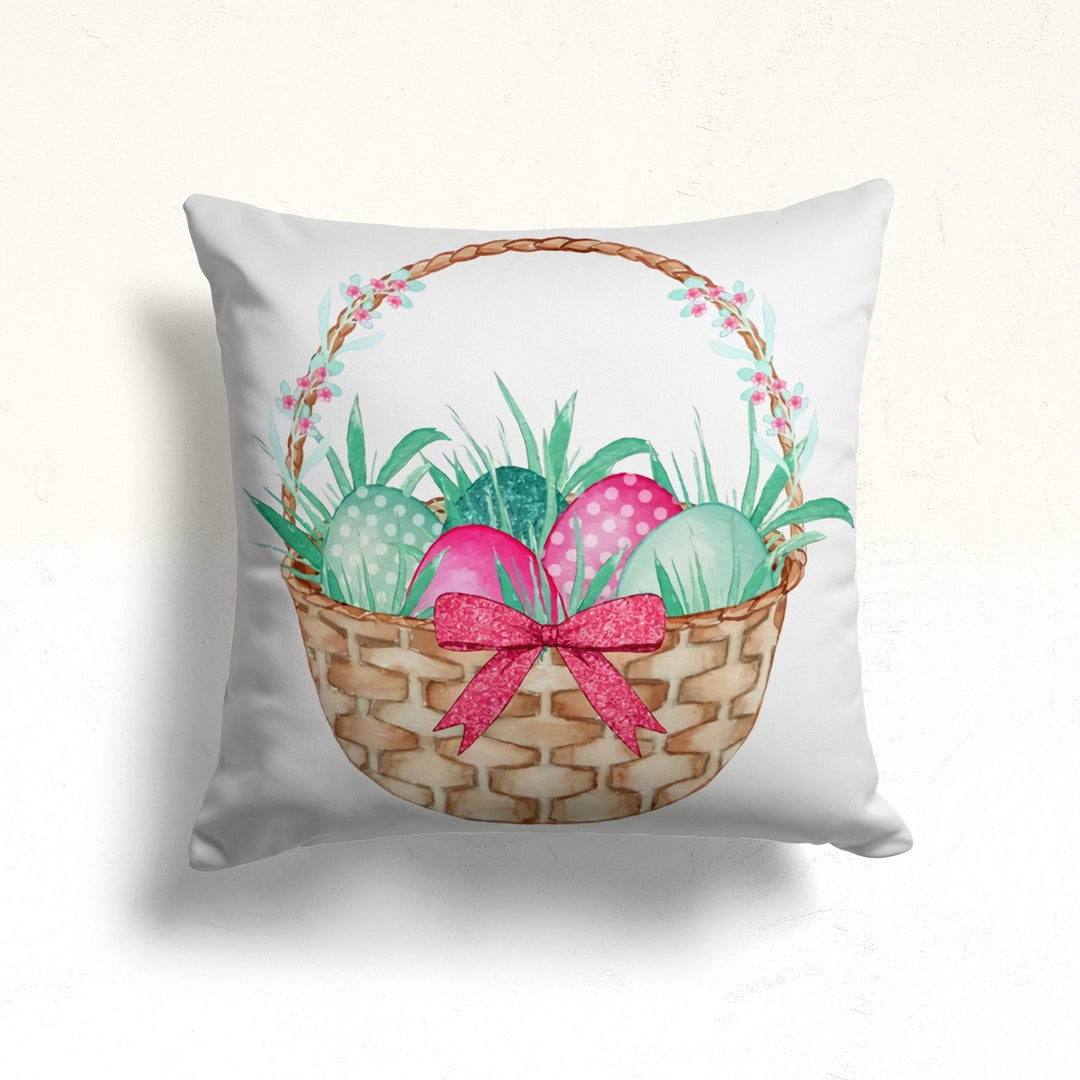 Happy Easter Pillow Cover|Butterfly, Bird Cushion Cover|Floral Easter Decor|Colorful Egg Print Throw Pillowtop|Spring Farmhouse Pillowcase