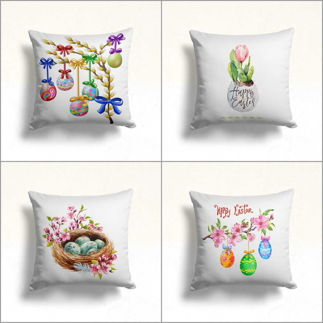 Happy Easter Pillow Cover|Colorful Egg Print Throw Pillow|Floral Easter Decor|Decorative Cushion|Spring Farmhouse Pillowcase|Easter Cushion