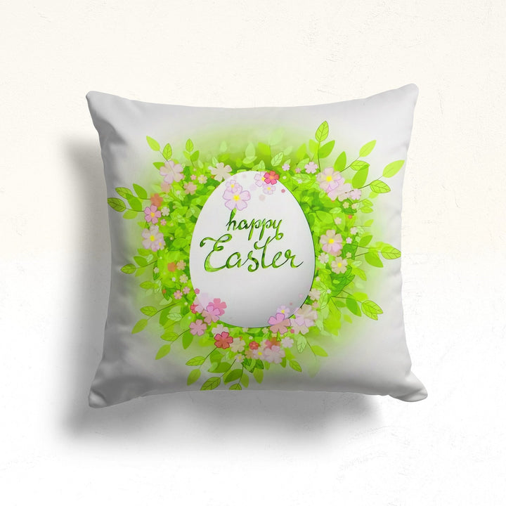 Happy Easter Pillow Cover|Floral Easter Decor|Colorful Egg Print Throw Pillowtop|Butterfly, Bunny, Daisy Cushion|Spring Farmhouse Pillowcase