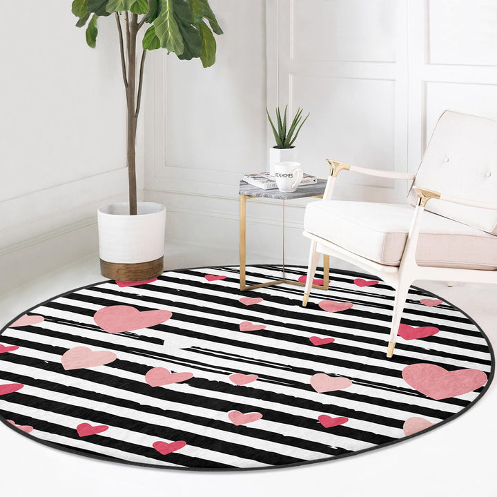 Valentine Circle Rug|Love Round Carpet|Valentine's Day Gift|Circle Non-Slip Rug|Love Themed Carpet|Romantic Home Decor|Heart Print Floor Mat