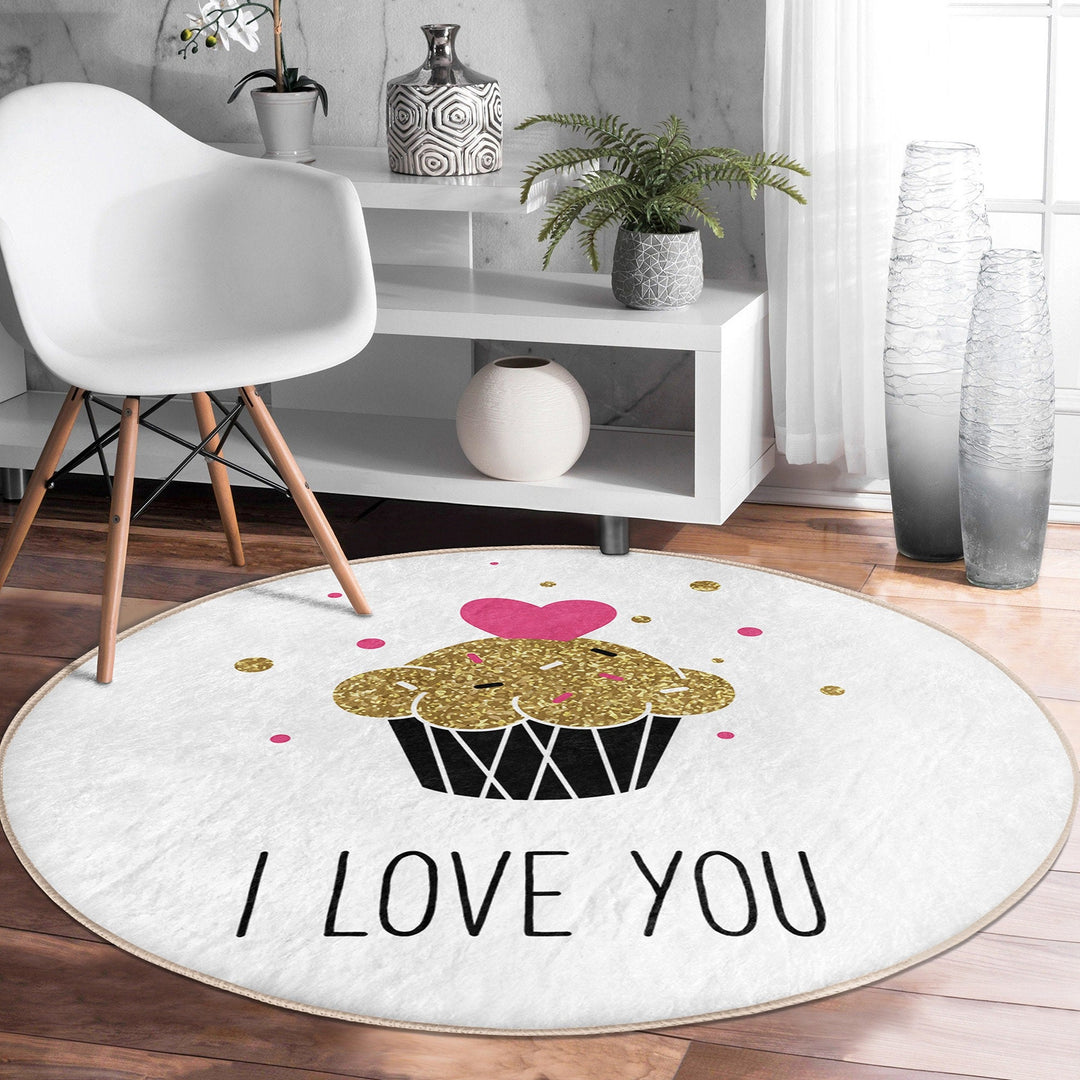 Valentine Circle Rug|Love Round Carpet|Valentine's Day Gift|Circle Non-Slip Rug|Love Themed Carpet|Romantic Home Decor|Heart Print Floor Mat