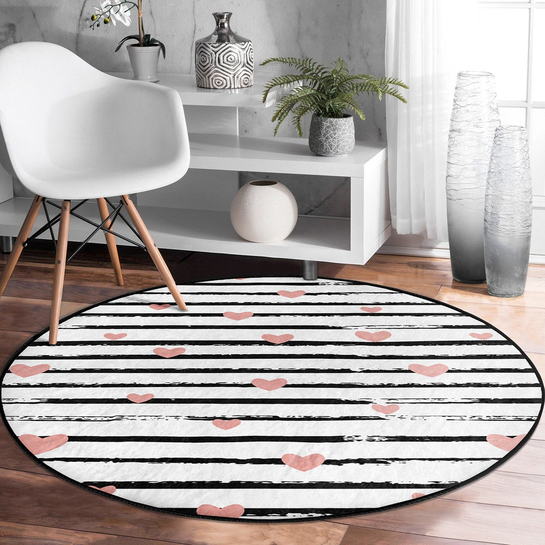 Valentine Circle Rug|Love Round Carpet|Valentine's Day Gift|Circle Non-Slip Rug|Love Themed Carpet|Romantic Home Decor|Heart Print Floor Mat