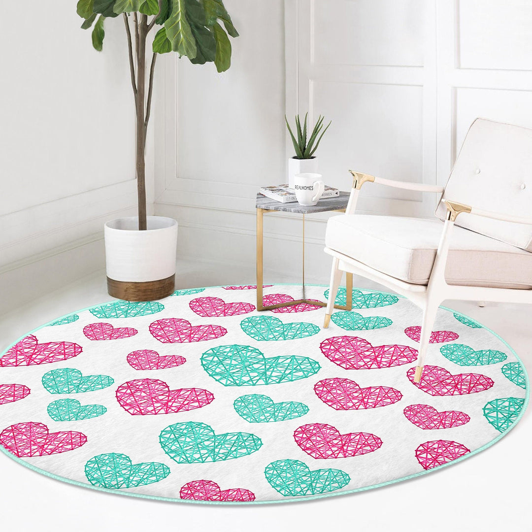 Valentine Circle Rug|Love Round Carpet|Valentine's Day Gift|Circle Non-Slip Rug|Love Themed Carpet|Romantic Home Decor|Heart Print Floor Mat