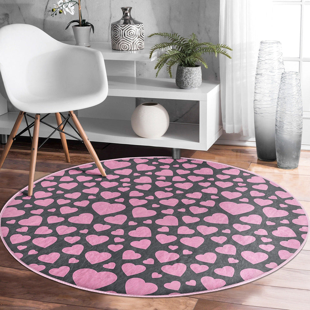 Valentine's Day Gift|Love Round Carpet|Love Floor Covering|Circular Area Rug|Valentine Circle Rug|Heart Floor Mat|Circle Non-Slip Rug