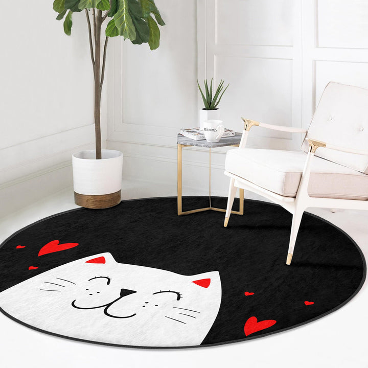 Circular Love Rug|Love Themed Carpet|V-Day Carpet|Round Floor Mat|Circular Area Mat|Heart Floor Decor|Circle Non-Slip Rug|Circle Cat Decor