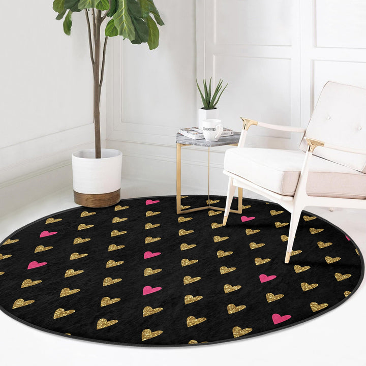 Circular Love Rug|Love Themed Carpet|V-Day Carpet|Round Floor Mat|Circular Area Mat|Heart Floor Decor|Circle Non-Slip Rug|Circle Cat Decor