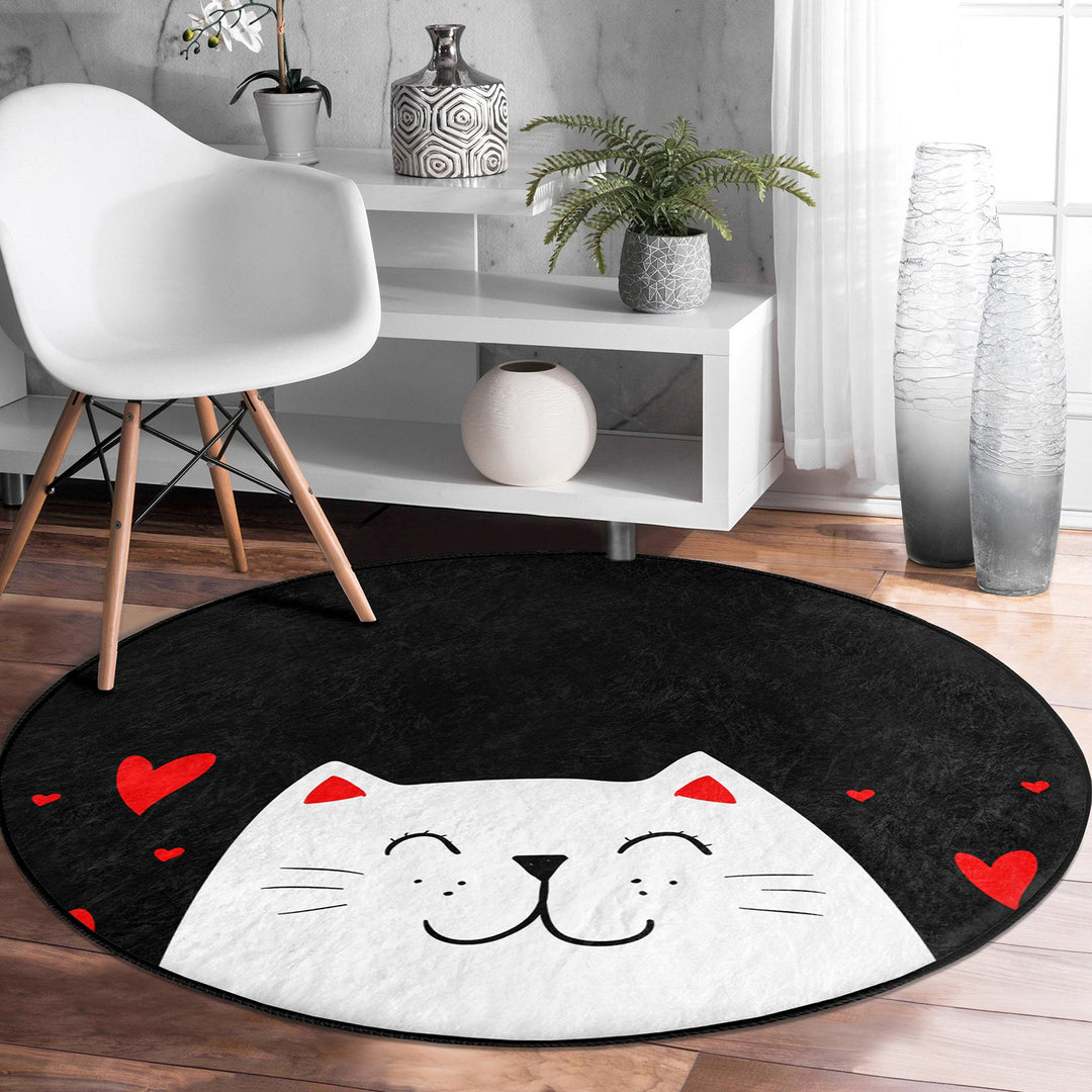 Circular Love Rug|Love Themed Carpet|V-Day Carpet|Round Floor Mat|Circular Area Mat|Heart Floor Decor|Circle Non-Slip Rug|Circle Cat Decor