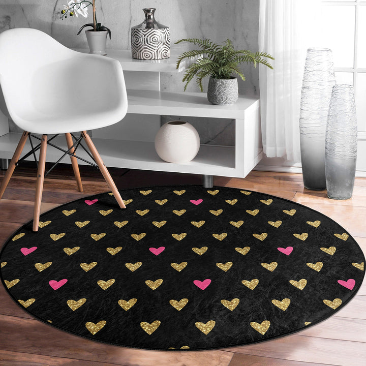 Circular Love Rug|Love Themed Carpet|V-Day Carpet|Round Floor Mat|Circular Area Mat|Heart Floor Decor|Circle Non-Slip Rug|Circle Cat Decor