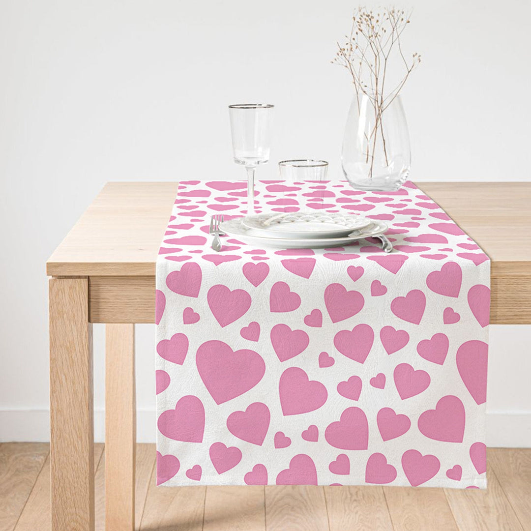 Valentine Day Table Runner|Pink Love Tabletop|February 14 Decor|Romantic Heart Print Kitchen Table Decor|Gift Tablecloth for Sweetheart