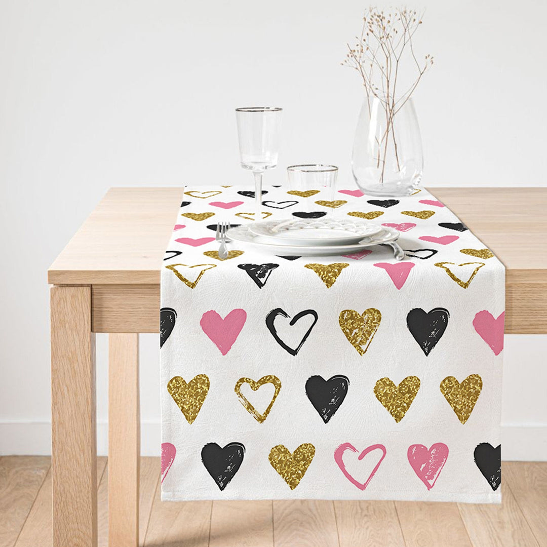 Valentine Day Table Runner|Pink Love Tabletop|February 14 Decor|Romantic Heart Print Kitchen Table Decor|Gift Tablecloth for Sweetheart