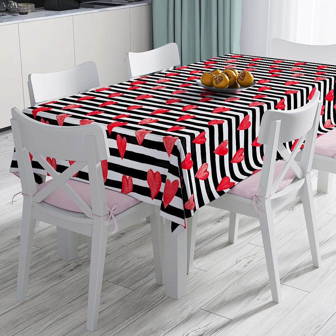 Valentine Tablecloth|Heart Table Decor|Love Themed Tabletop|Love Home Decor|Striped Tabletop|Romantic Heart Print Kitchen Table Top