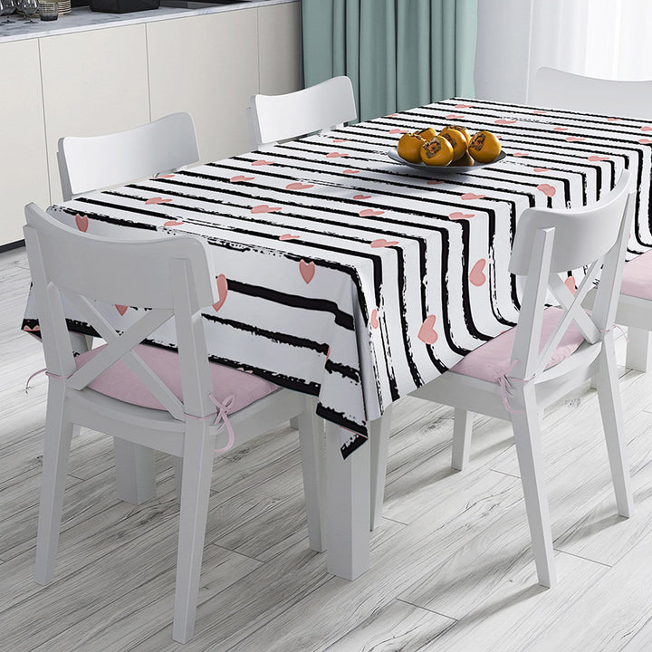 Romantic Tablecloth|Heart Table Decor|Love Themed Tabletop|Love Home Decor|Striped Tabletop|Valentine Heart Print Kitchen Table Top