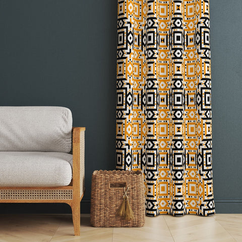 Abstract Geometric Curtain|Thermal Insulated Window Treatment|Decorative Authentic Living Room Curtain|Housewarming Ethnic Window Decor