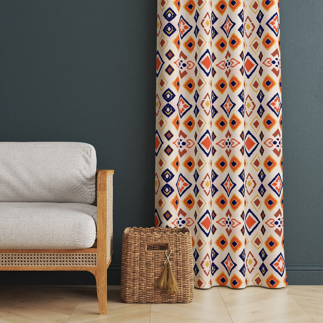 Abstract Geometric Curtain|Decorative Authentic Ethnic Living Room Curtain|Thermal Insulated Window Treatment|Housewarming Rustic Home Decor