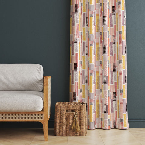 Abstract Geometric Curtain|Decorative Authentic Ethnic Living Room Curtain|Thermal Insulated Window Treatment|Housewarming Rustic Home Decor