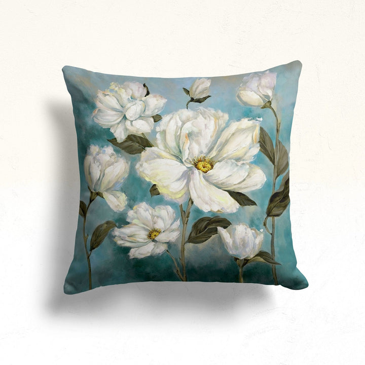 Turquoise Floral Pillow Cover|Farmhouse Style Turquoise Cushion|Summer Trend Cushion Case|Decorative Throw Pillow Case|Housewarming Decor