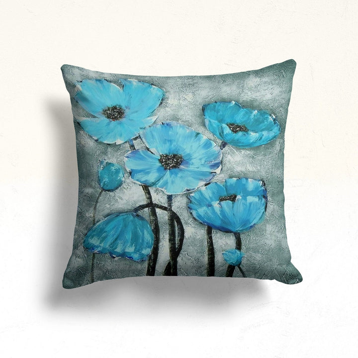 Turquoise Floral Pillow Cover|Decorative Throw Pillow Case|Summer Trend Cushion Case|Farmhouse Style Turquoise Cushion|Housewarming Decor