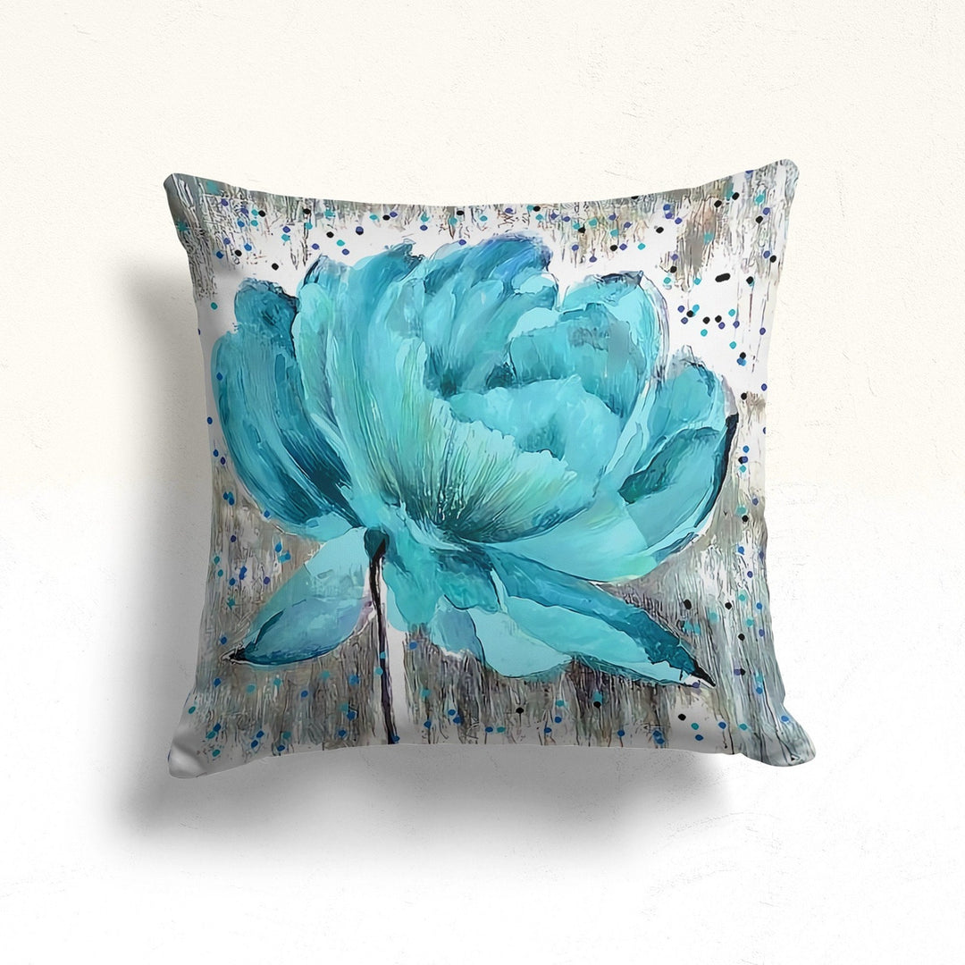 Turquoise Floral Pillow Cover|Decorative Throw Pillow Case|Summer Trend Cushion Case|Farmhouse Style Turquoise Cushion|Housewarming Decor