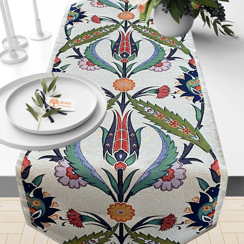 Turkish Tulip Tile Pattern Tapestry Fabric Runner