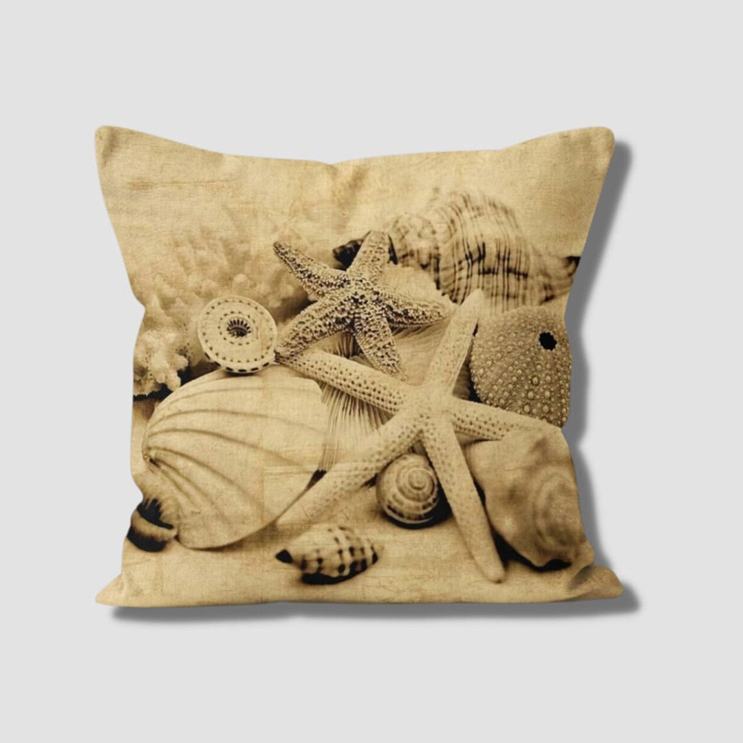 Beach House Pillow Case|Starfish Cushion Cover|Nautical Pillowcase|Coastal Home Decor|Seashell, Fish and Crab Marine Throw Pillowtop