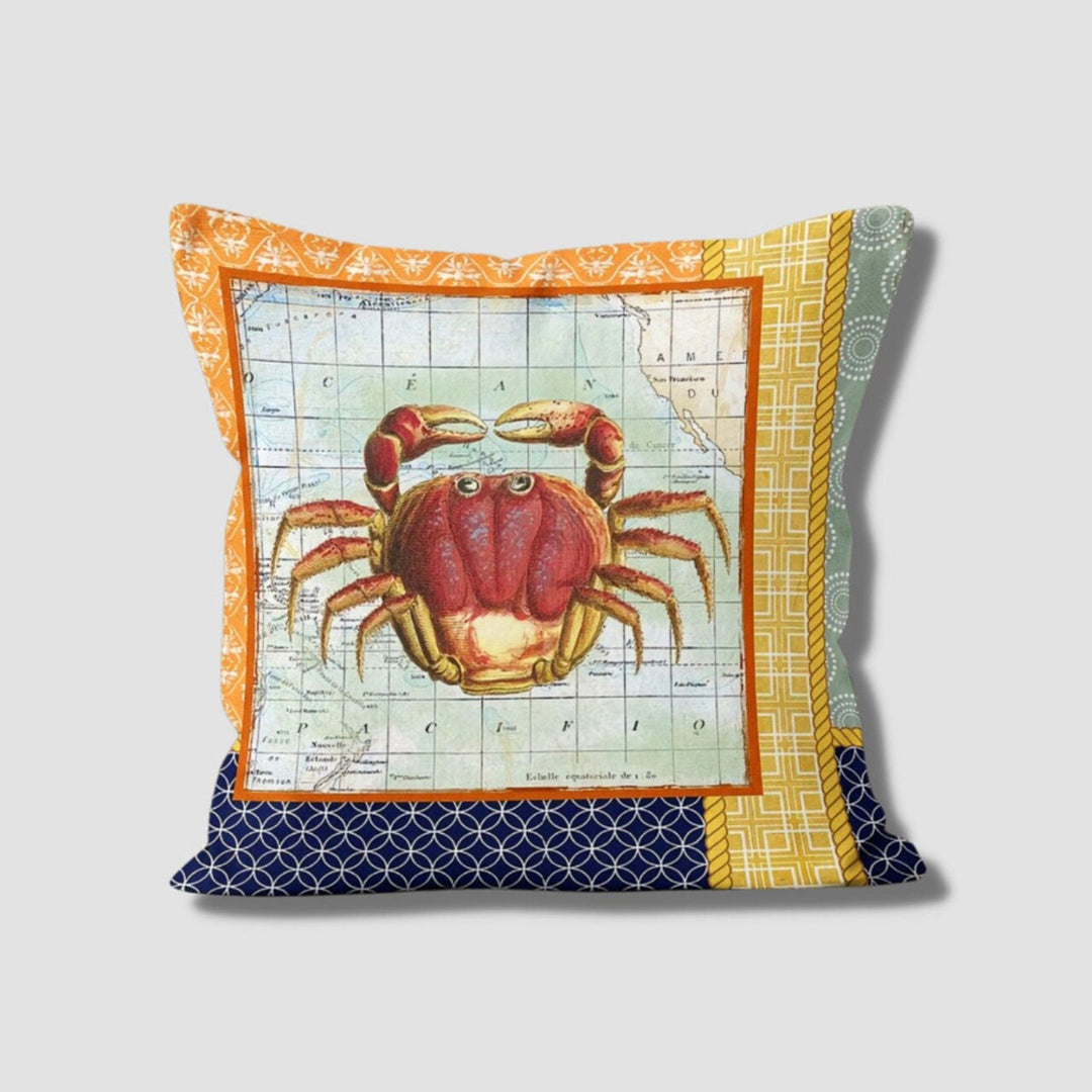 Beach House Pillow Case|Starfish Cushion Cover|Nautical Pillowcase|Coastal Home Decor|Seashell, Fish and Crab Marine Throw Pillowtop