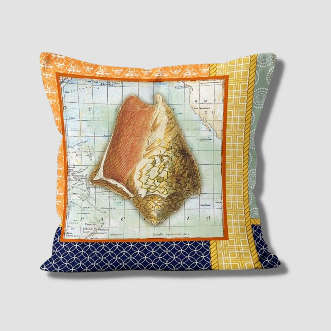 Beach House Pillow Case|Starfish Cushion Cover|Nautical Pillowcase|Coastal Home Decor|Seashell, Fish and Crab Marine Throw Pillowtop