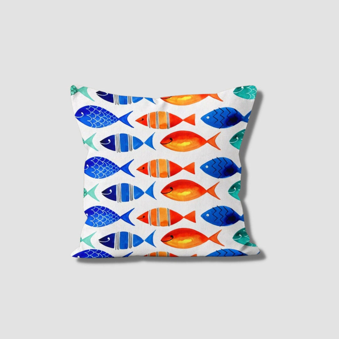 Fish Print Pillow Case|Nautical Summer Cushion Cover|Navy Marine Pillowcase|Beach House Decor|Coral and Fish Coastal Throw Pillow Cover