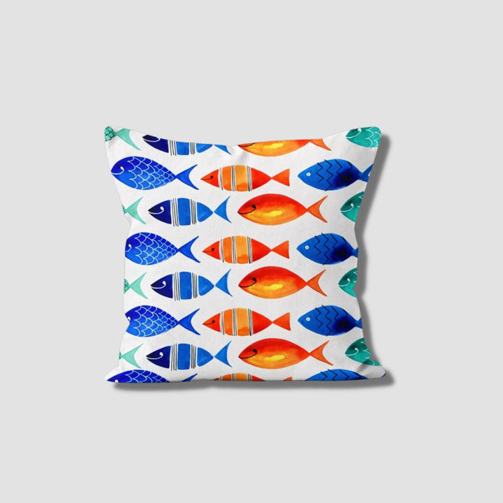 Fish Print Pillow Case|Nautical Summer Cushion Cover|Navy Marine Pillowcase|Beach House Decor|Coral and Fish Coastal Throw Pillow Cover