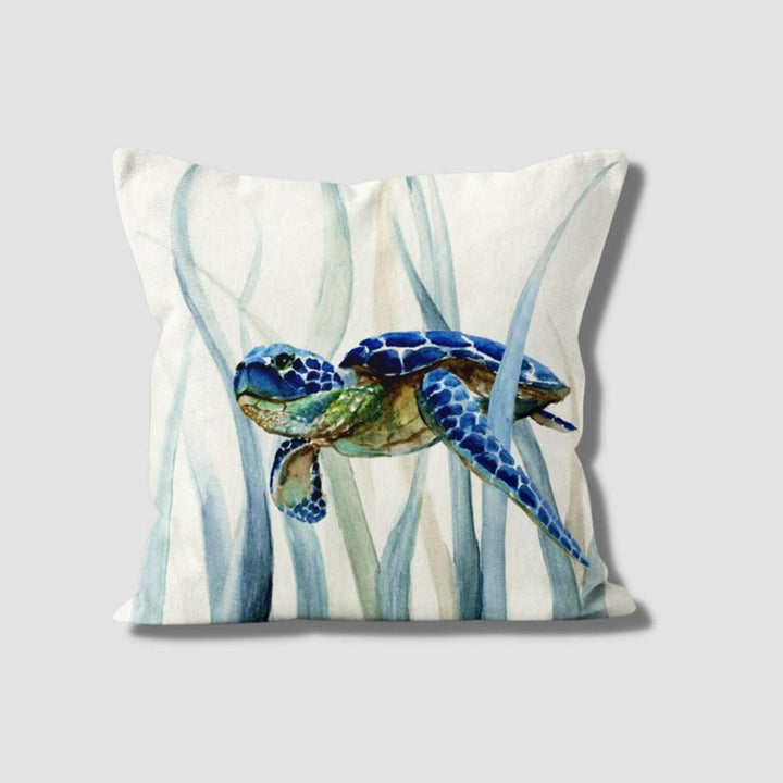 Sea Turtle Pillow Case|Nautical Summer Cushion Cover|Navy Marine Pillowcase|Beach House Decor|Sea Turtle Print Coastal Throw Pillow Cover