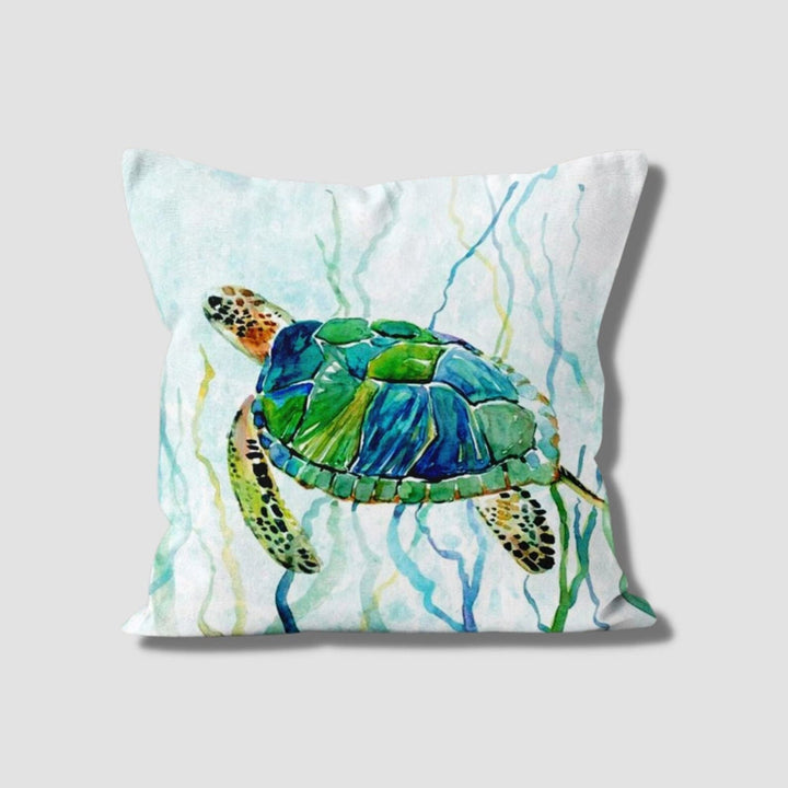 Sea Turtle Pillow Case|Nautical Summer Cushion Cover|Navy Marine Pillowcase|Beach House Decor|Sea Turtle Print Coastal Throw Pillow Cover