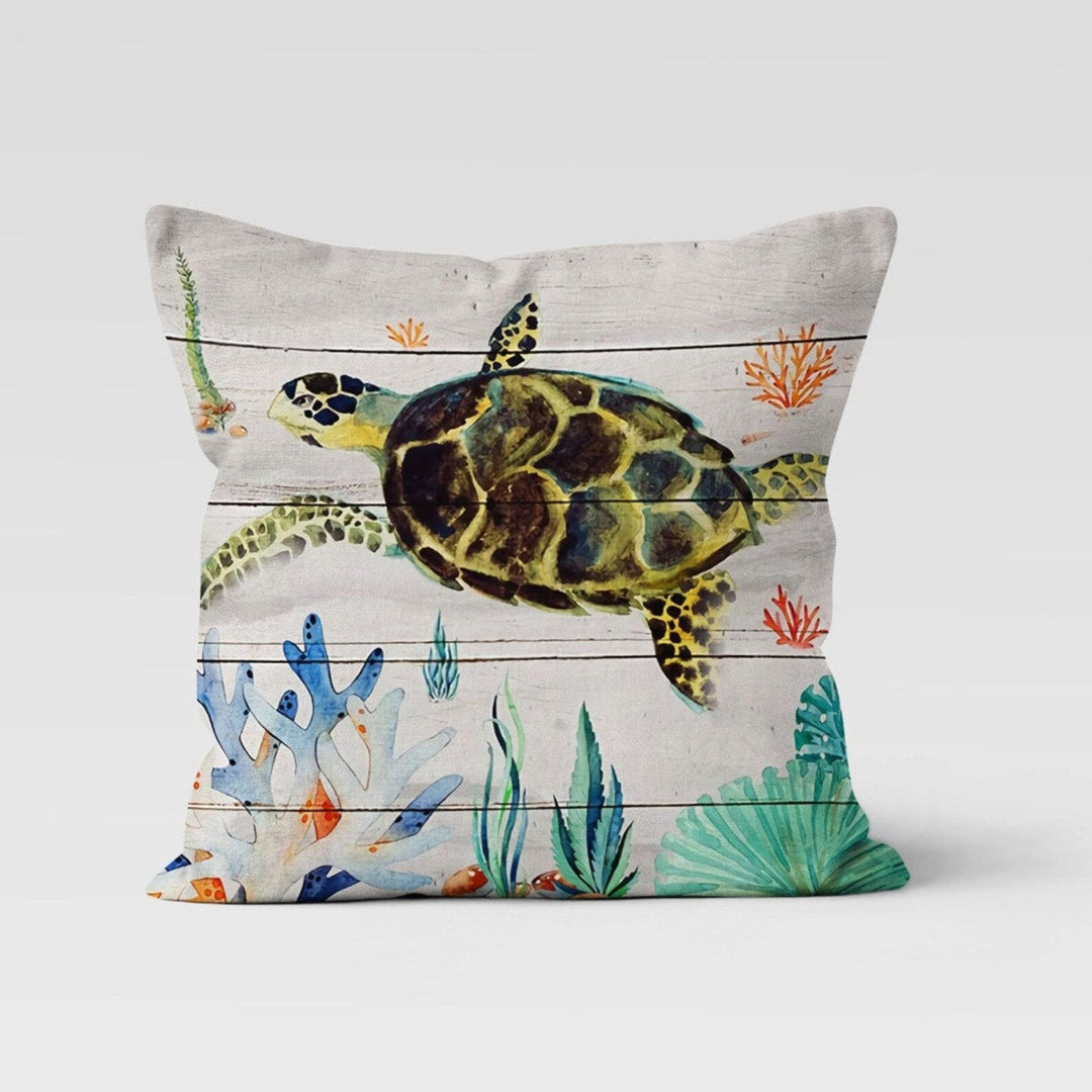 Sea Turtle Pillow Case|Nautical Summer Cushion Cover|Navy Marine Pillowcase|Beach House Decor|Sea Turtle Print Coastal Throw Pillow Cover